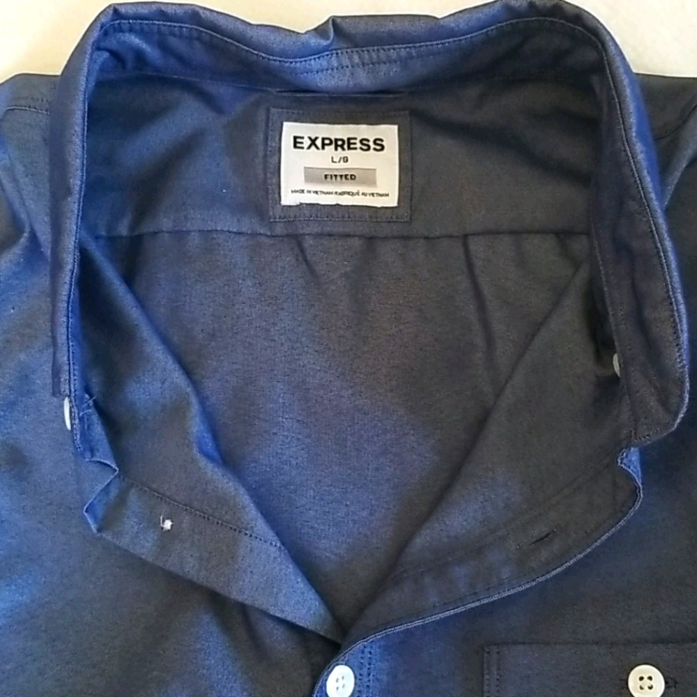 Express Fitted Blue Button Up Dress Shirt, Size L - Picture 2 of 4
